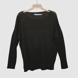 Alice + Olivia Black Woven Linen Long Sleeve Top